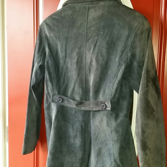 Vintage Blue/grey suede leather 3 button jacket - Picture 2 of 6